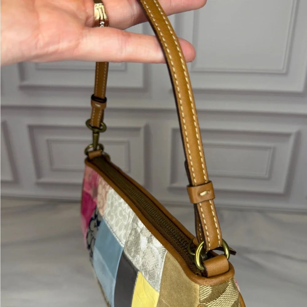 Coach Multicolor Patchwork Shoulder Bag with Tan Leather Trim | Y2K - Picture 5 of 11